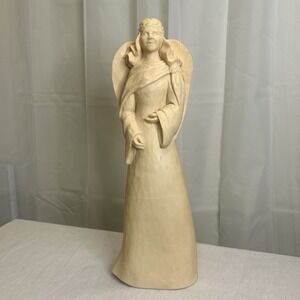 Kelly Stadelman Angel Sculpture 15" Signed Resin Carved Look Folk Art
